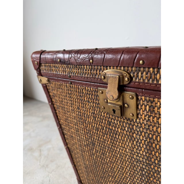 Baker Milling Road Campaign-Style Rattan & Leather Trunk Side Tables — A Pair For Sale - Image 9 of 12