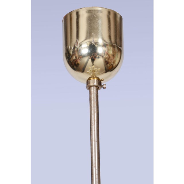 Metal Mid-Century Chandelier in Brass and Opaline Glass, Czech, 1950s For Sale - Image 7 of 16