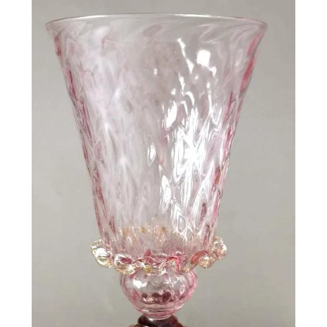 1970s Murano Glass Goblet "Tipetto" Pink Blown Glass With Gold Leaf Decoration For Sale - Image 9 of 11