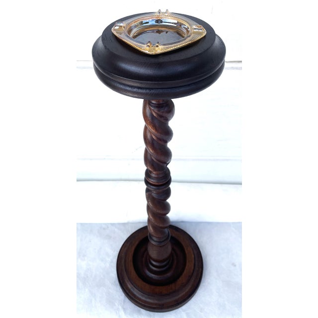 Free-Standing Ashtray in Oak Wood with Twisted Column and Glass Insert, 1970s, Set of 2 For Sale - Image 14 of 14