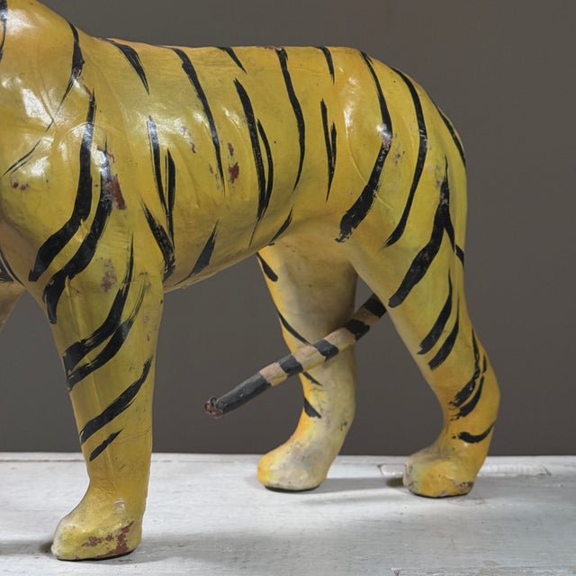 Vintage Folk Art Leather Wrapped Hand Painted Tiger For Sale In Philadelphia - Image 6 of 8