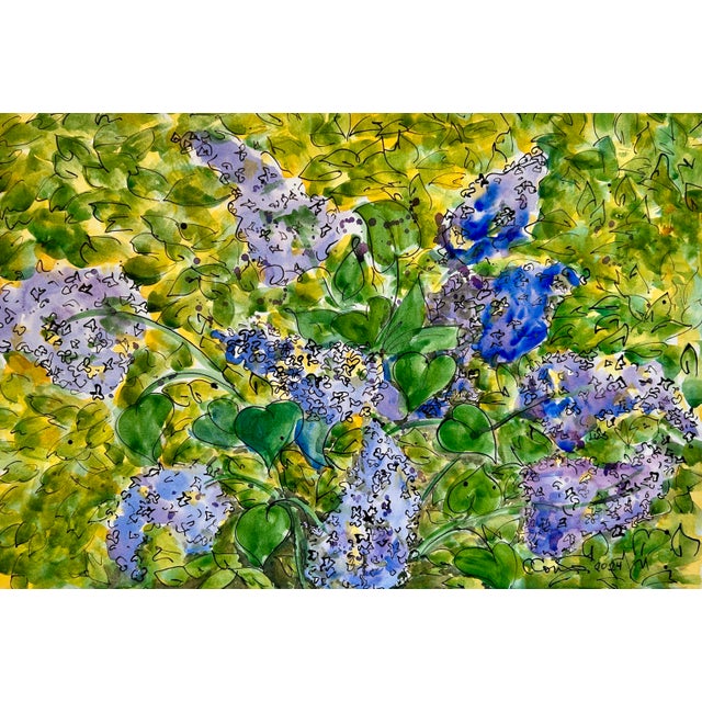 Original watercolor painting with ink and wash of “Inside the Lilac Hedge.” This 250 foot long lilac hedge, that I painted...