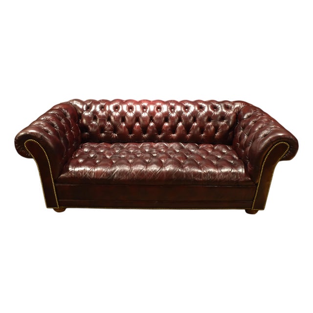 Burgundy Leather Tufted Chesterfield Sofa For Sale