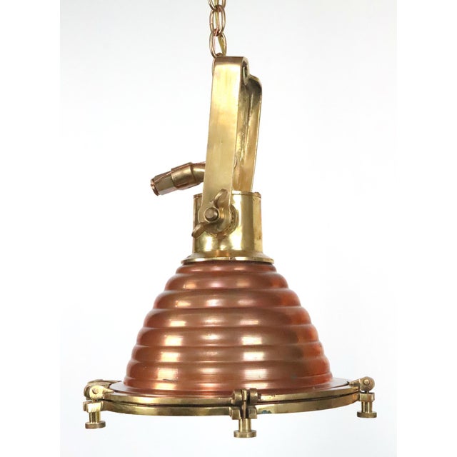 Wiska Mid 20th Century Wiska Nautical Copper & Brass Beehive Wiska Spotlight Pendant Light For Sale - Image 4 of 13