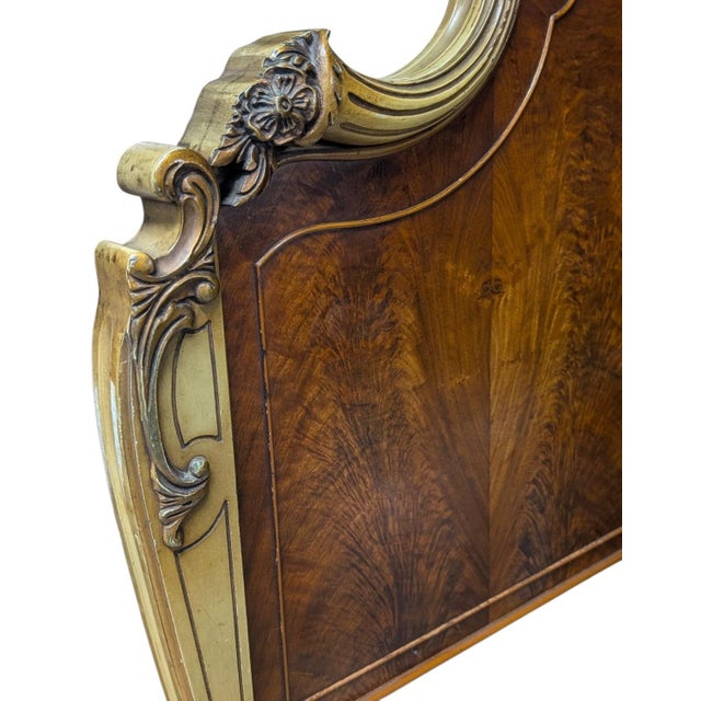 Early 20th Century Early 20th Century Romweber French Provincial Louis XV Flame Mahogany and Parcel Painted Bed Frame For Sale - Image 5 of 10