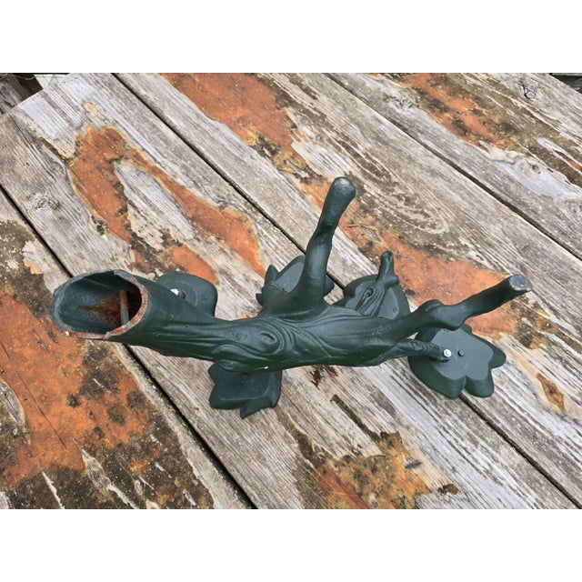 Rustic Mid-Century Cast Iron Five-Leaf Plant Stand With Swiveling Bowls, Rustic Garden Decor For Sale - Image 3 of 4