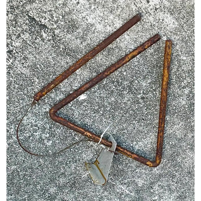 Vintage Rusted Metal Triangle Dinner Bell For Sale - Image 12 of 12