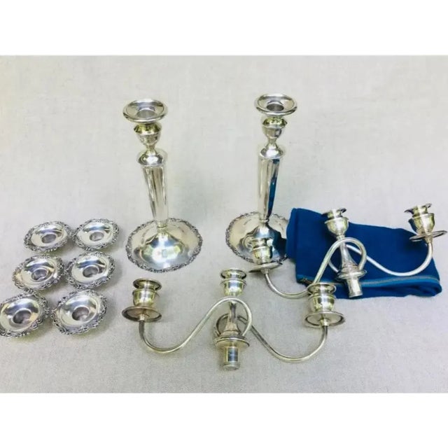 Pair of Antique Convertible Sterling Silver 3-Light Georgian Revival Candelabra, Circa 1950 For Sale - Image 13 of 18