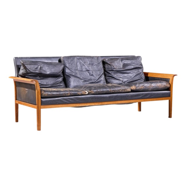Knut Sæter for Vatne Møbler Mid Century Norwegian Teak and Leather Loveseat Sofa For Sale