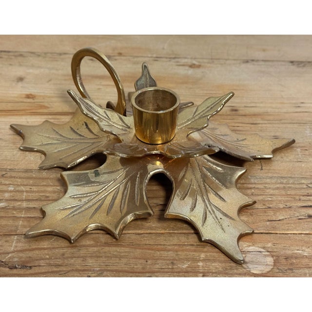 Vintage Brass Poinsettia Candle Holder Pair For Sale In Kansas City - Image 6 of 6
