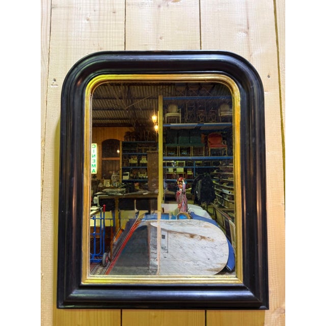 Napoleon III Blackened Lacquered Wood & Gold Leaf Trim Mirror For Sale - Image 5 of 5
