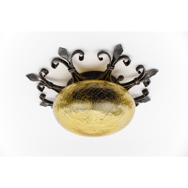 Mid-Century Modern Vintage German Iron Glass Flush Mount, 1960s For Sale - Image 3 of 12