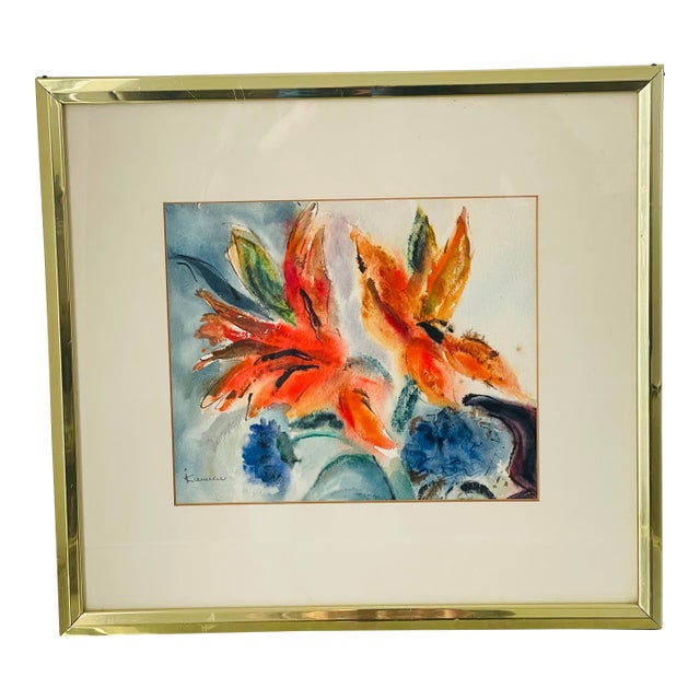 1960s Mixed Media Original Art Floral Lilies Painting For Sale