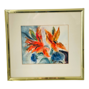 1960s Mixed Media Original Art Floral Lilies Painting