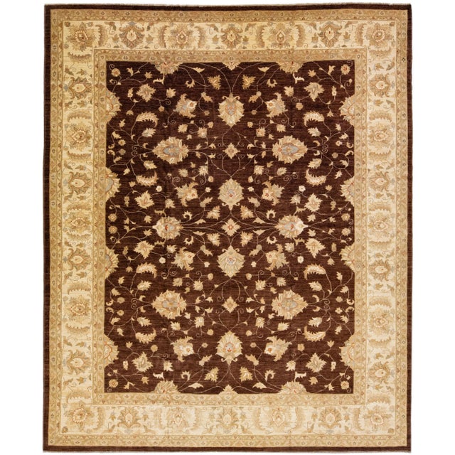 Textile Brown Modern Peshawar Handmade Wool Rug With Palmettes Design For Sale - Image 7 of 7