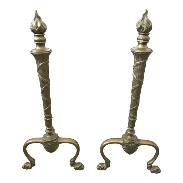 1920s Solid Brass Traditional Andirons - a Pair For Sale
