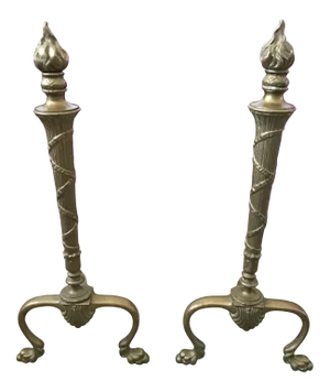 1920s Solid Brass Traditional Andirons - a Pair