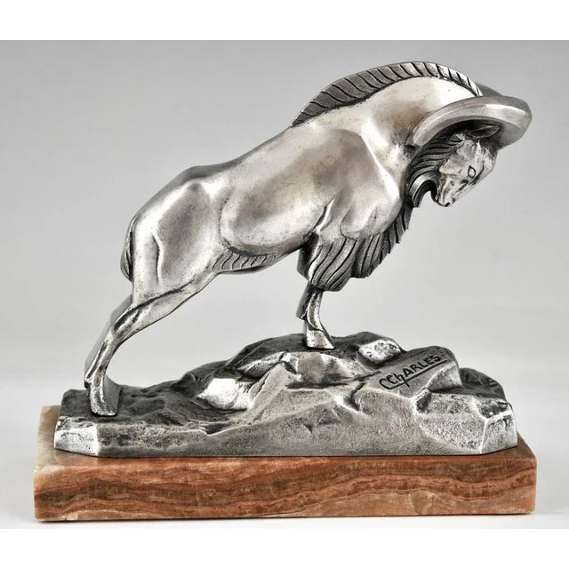 Art Deco Silvered Bronze Ibex Bookends by C. Charles., 1925, Set of 2 For Sale - Image 4 of 10