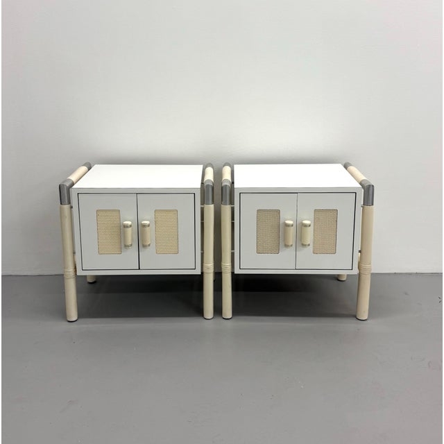 Vintage Postmodern Faux Bamboo & Cane Bedside Tables – Pair For Sale In West Palm - Image 6 of 6