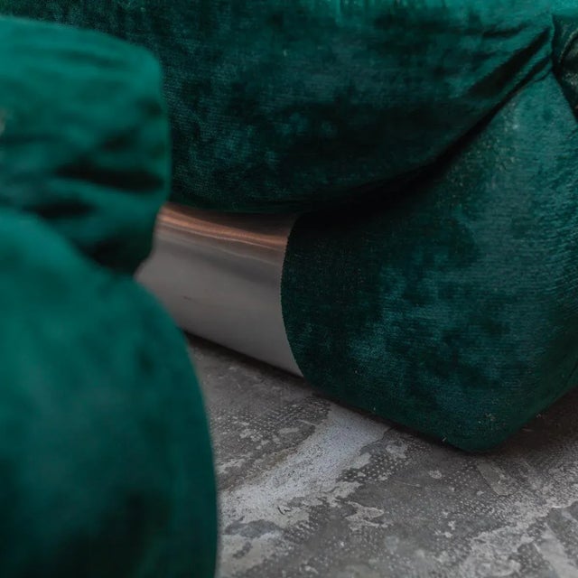 Metal Italian Green Velvet Lounge Chairs,1970s, Set of 2 For Sale - Image 7 of 18