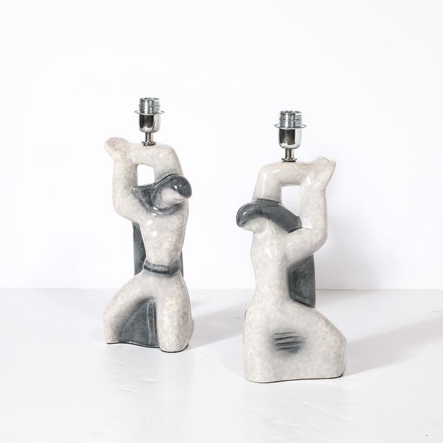 Pair of Mid-Century Modernist Abstract Figural Ceramic Table Lamps For Sale - Image 9 of 9
