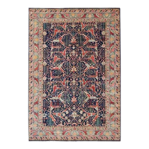 Large Hand-Knotted Indian Wool Bidjar Rug in Blues, Reds, and Pinks