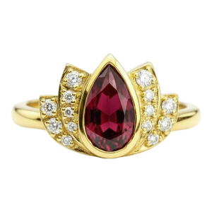 Lotus Gold Ring With Garnet Silver, Gold, Size 6