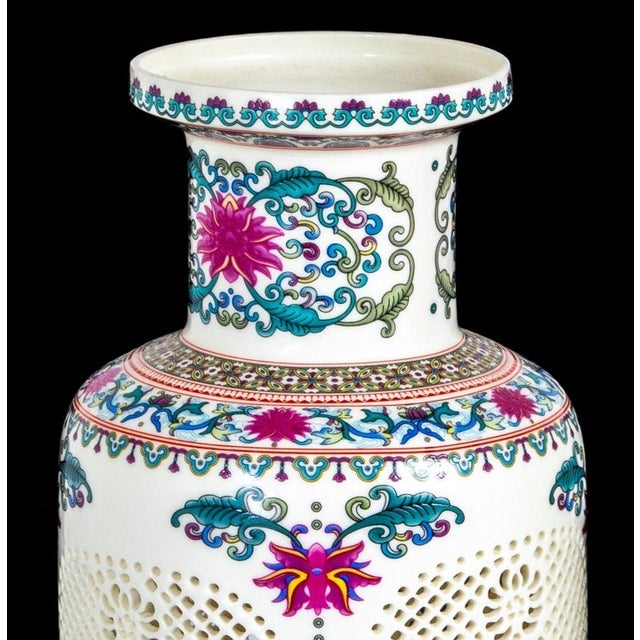 Chinese Chinese Reticulated Porcelain Baluster Vases, 2 For Sale - Image 3 of 5