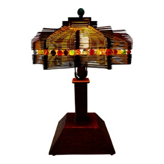 Beautiful Vintage Tramp Art - Popsicle Stick/Matchstick/Marble Lamp For Sale