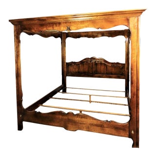 Late 20th Century Ethan Allen Country French Collection King Size Fruitwood Canopy Bed For Sale
