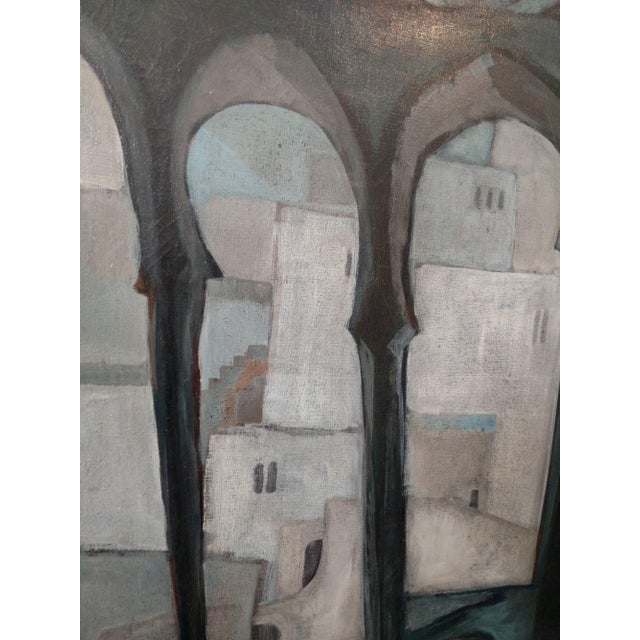 Surrealism Baruch Elron, Large Surrealist Symbolist Painting, Peeking Child, Moorish Architectural Arches For Sale - Image 3 of 5