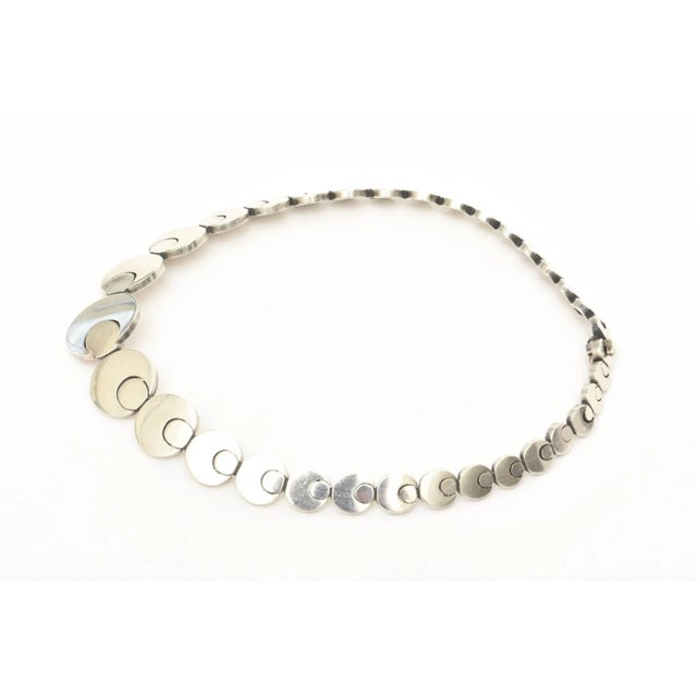 Vintage Sterling Silver Hallmarked Geometric Link Sculptural Necklace For Sale - Image 4 of 10