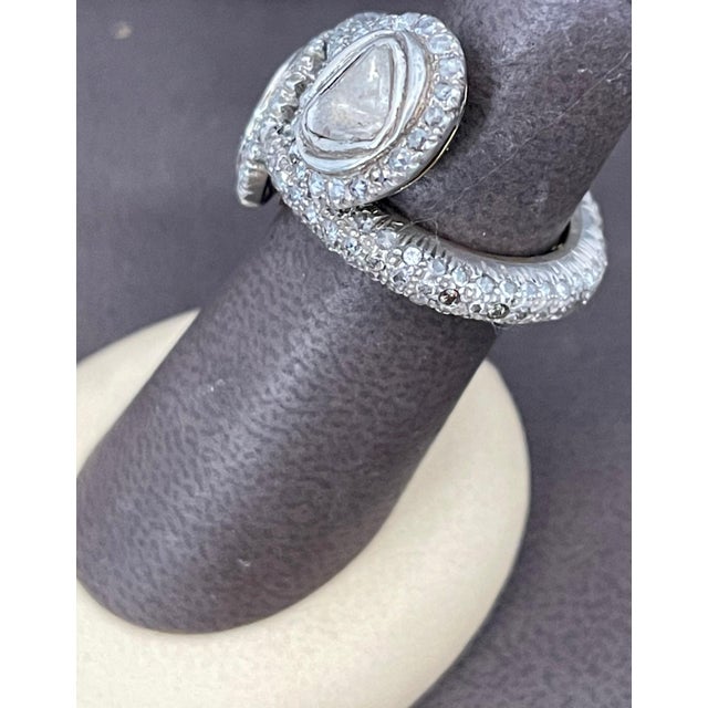 Traditional Mughal Magnificenct Traditional Kundan Polki Rose Cut Diamond Ring Gold & 925 For Sale - Image 3 of 18