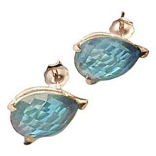 Natural Topaz Stud Earrings 14k W Gold 12.50 Cts Certified For Sale