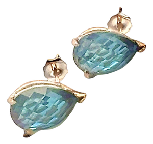 Natural Topaz Stud Earrings 14k W Gold 12.50 Cts Certified