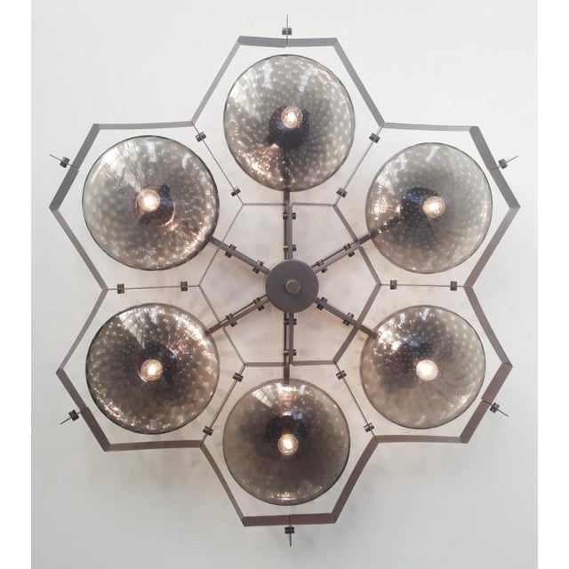 Fabio Ltd 21st Century Beehive Bronze Smoky Bubbles Murano Flush Mount by Fabio LTD For Sale - Image 4 of 6