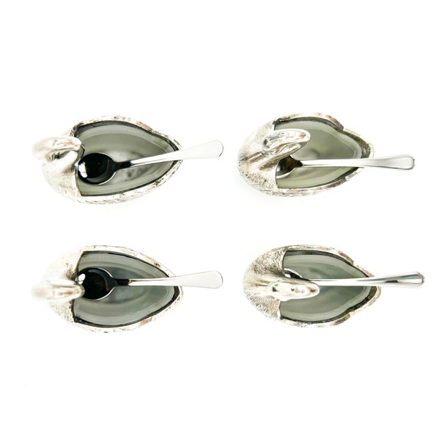 Christofle Set of Four Silver -Plated Swan Salt Cellars With Glass Inserts and Spoons — Vintage Tableware, Hollywood Regency Style For Sale - Image 4 of 13