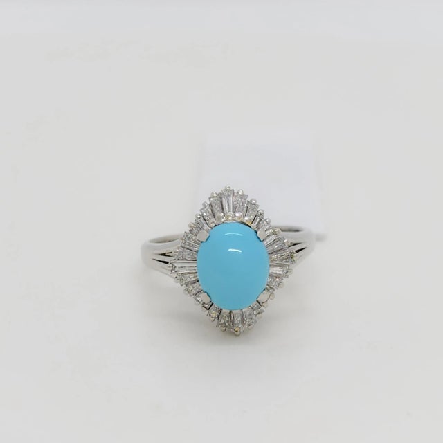 Contemporary Turquoise and White Diamond Ring in Platinum, size 5.25 For Sale - Image 3 of 8