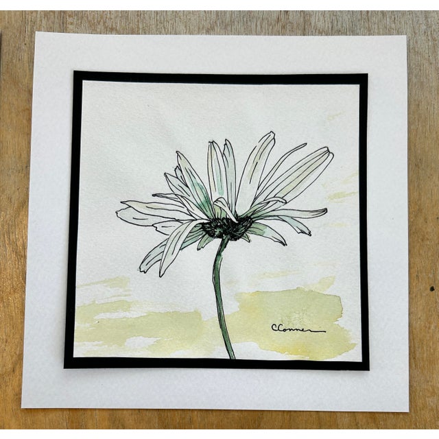 Mid-Century Modern 1990s Set of 4 Prints of Watercolor and Ink Drawings 4 White Daisies For Sale - Image 3 of 10