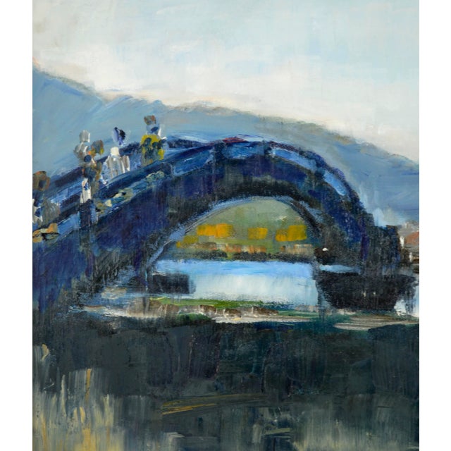 1960s "Over the Bridge, Armenia" Figurative Landscape Oil Painting by Hovanessian, Framed For Sale - Image 4 of 8