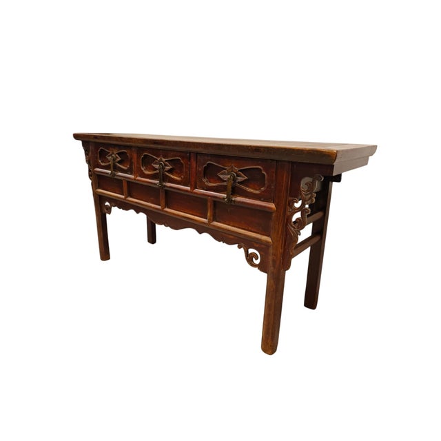 Chinese Antique 19th Century Solid Elm Altar Console Table For Sale - Image 3 of 7
