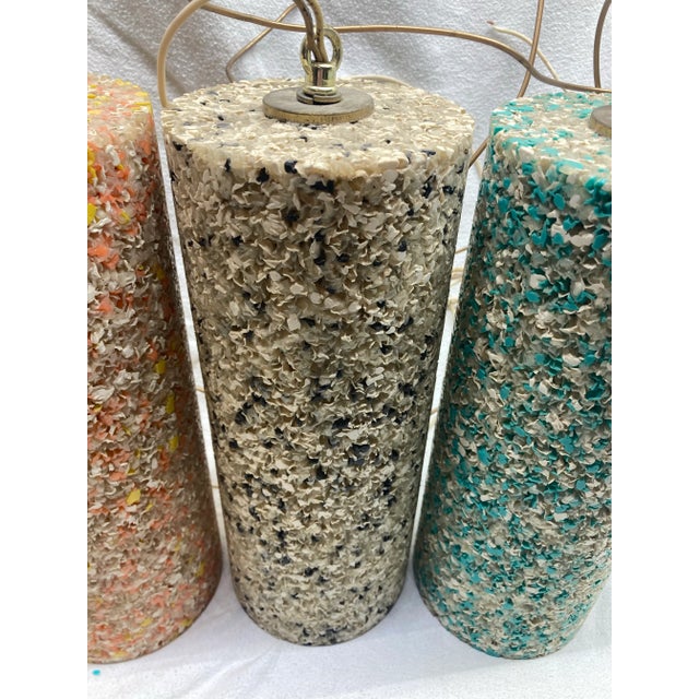 Orange 1960s Melted Plastic Popcorn Space Age Pendant Lights - Set of 3 For Sale - Image 8 of 12