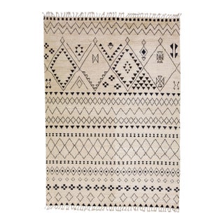 Contemporary Moroccan Style Handmade Tribal Beige Wool Rug For Sale