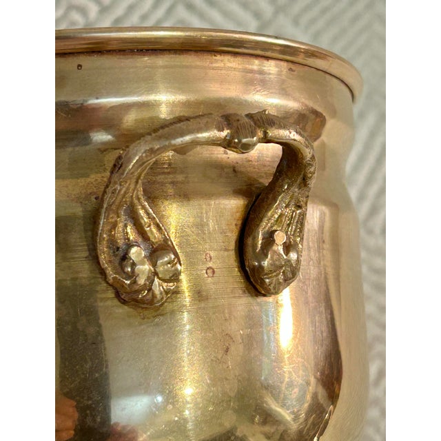 Vintage 5” Solid Brass Planter or Cache Pot With Handles and Feet For Sale - Image 4 of 7