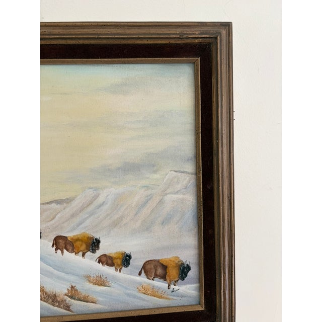 American Vintage Bison Landscape Painting – Oil on Canvas, Signed “Luci,” Framed For Sale - Image 3 of 10