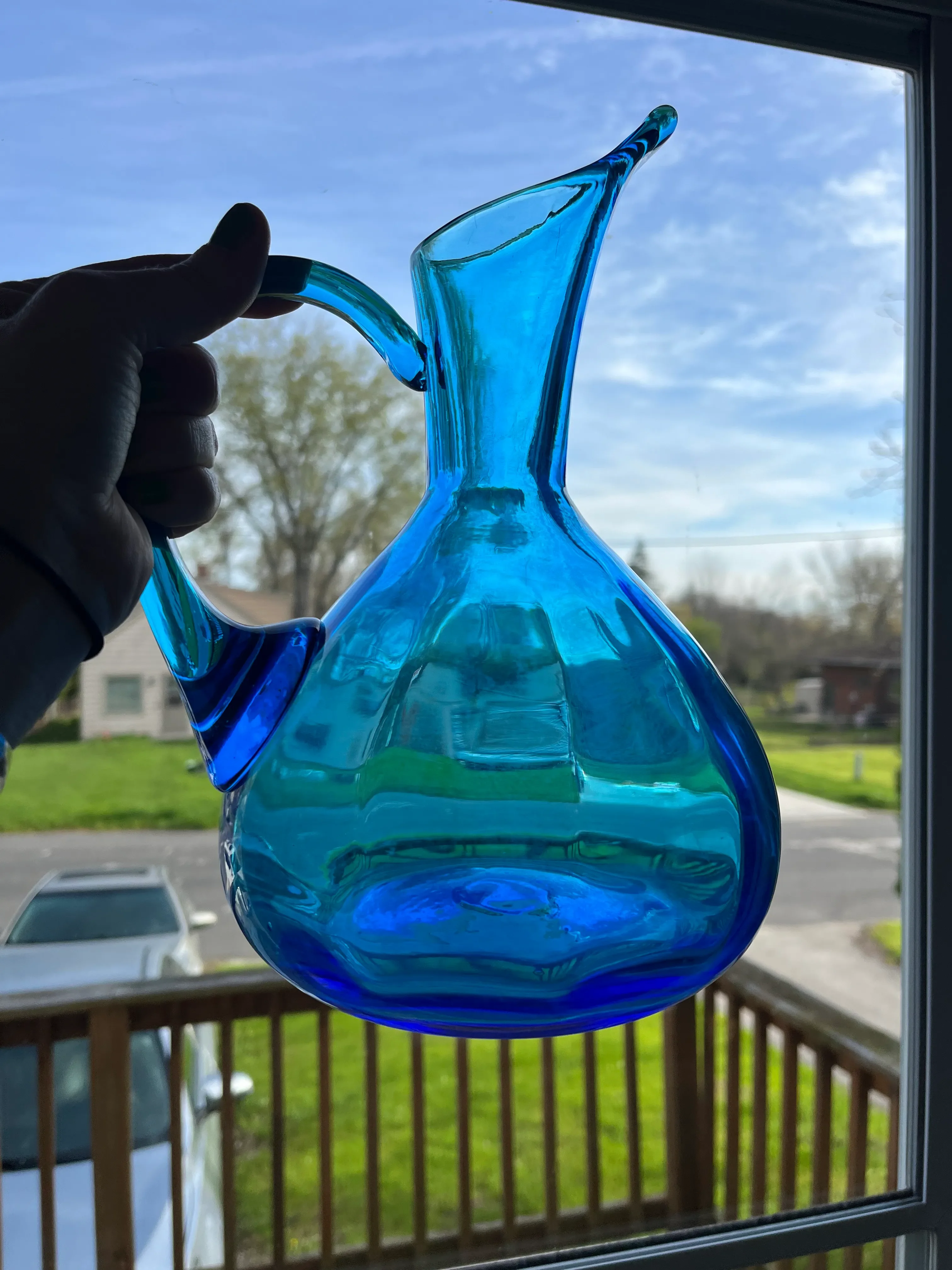 Vintage Blenko Mid-Century Modern Blue Glass Pitcher | Chairish