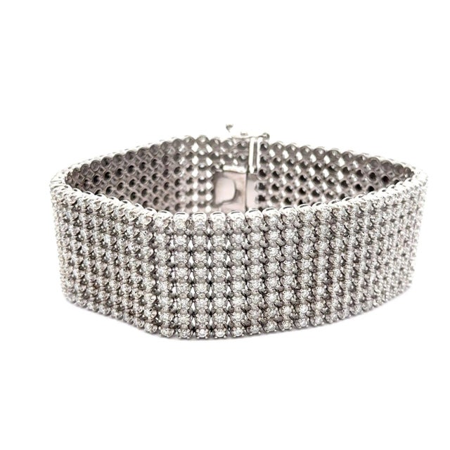 White 36 Carat Round Diamond 10k White Gold 8-Row Oversized Tennis Bracelet For Sale - Image 8 of 10