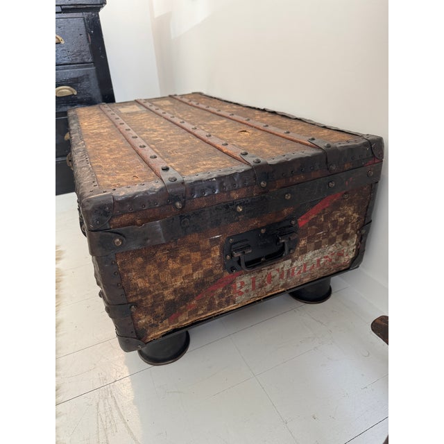 Metal Vintage Checkerboard Trunk Coffee Table For Sale - Image 7 of 17