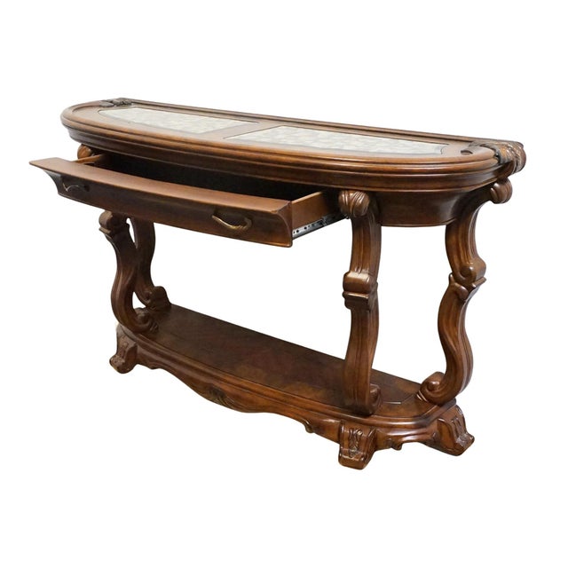 Early 21st Century Aico Michael Amini Jane Seymour Platine De Royale Contemporary French Provincial 60" Console Table 09223-229 - Light Espresso Finish For Sale - Image 5 of 13