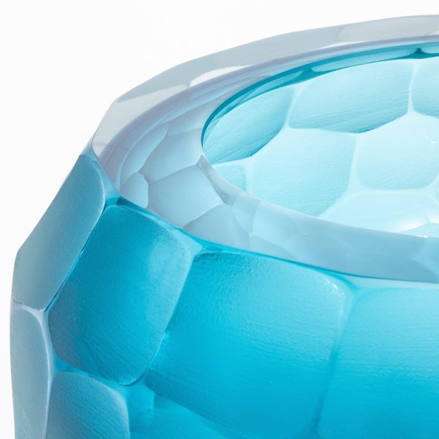 Hand-Blown Modern Murano Bowl in Aquamarine Medium For Sale - Image 4 of 8